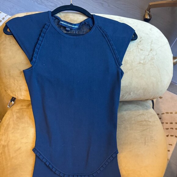 French Connection Dark blue Stretch Midi Dress with Lace back - Picture 1 of 6